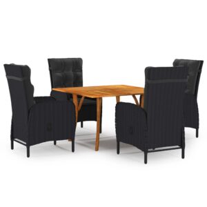 5 Piece Garden Dining Set Black