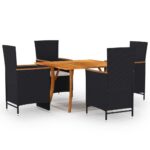 5 Piece Garden Dining Set Black