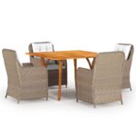 5 Piece Garden Dining Set Brown