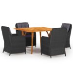 5 Piece Garden Dining Set Black