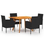 5 Piece Garden Dining Set Black