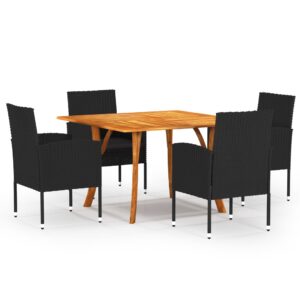 5 Piece Garden Dining Set Dark Black