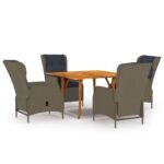 5 Piece Garden Dining Set Brown