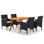 5 Piece Garden Dining Set Black