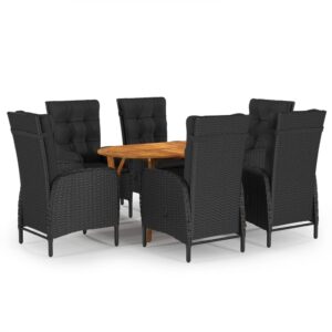 7 Piece Garden Dining Set Black