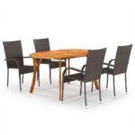 5 Piece Garden Dining Set Brown