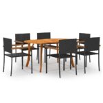 7 Piece Garden Dining Set Black