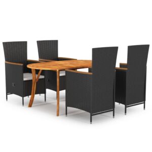 5 Piece Garden Dining Set Black