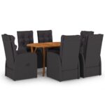 7 Piece Garden Dining Set Black