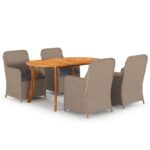 5 Piece Garden Dining Set Brown