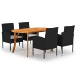 5 Piece Garden Dining Set Black