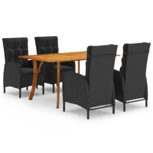 5 Piece Garden Dining Set Black