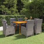 7 Piece Garden Dining Set Grey