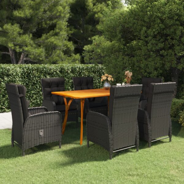 7 Piece Garden Dining Set Black