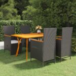 5 Piece Garden Dining Set Black