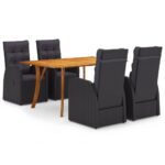 5 Piece Garden Dining Set Black