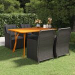 5 Piece Garden Dining Set Black