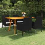 5 Piece Garden Dining Set Black