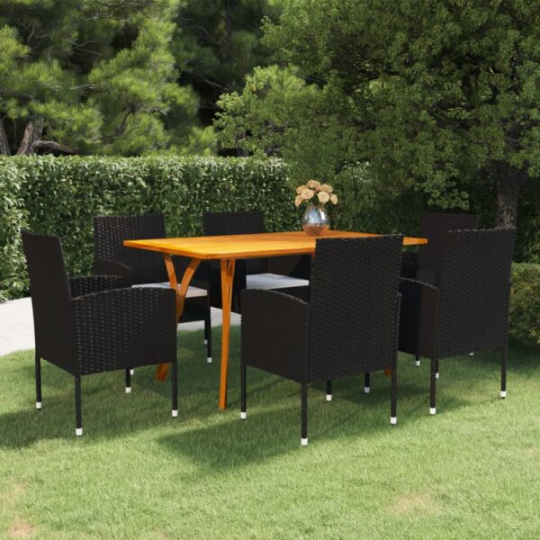 7 Piece Garden Dining Set Black