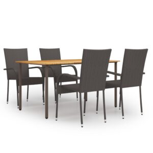 5 Piece Garden Dining Set Poly Rattan Brown