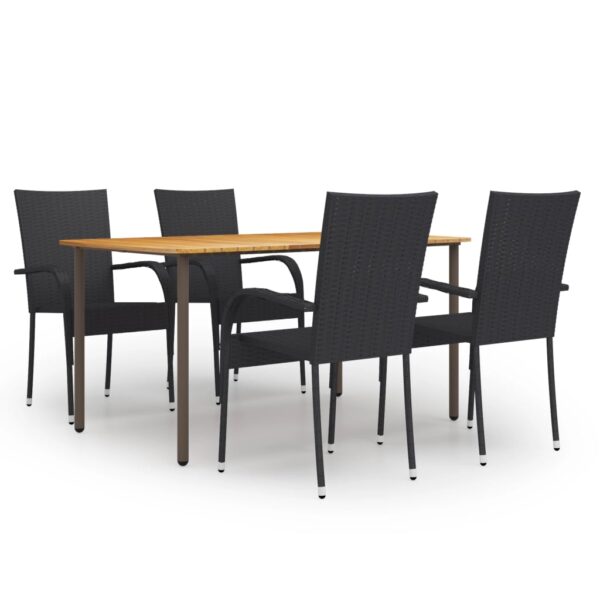 5 Piece Garden Dining Set Poly Rattan Black