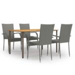 5 Piece Garden Dining Set Poly Rattan Grey