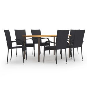 7 Piece Garden Dining Set Poly Rattan Black