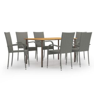 7 Piece Garden Dining Set Poly Rattan Grey