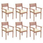 Stackable Garden Chairs with Cushions 6 pcs Solid Teak Wood