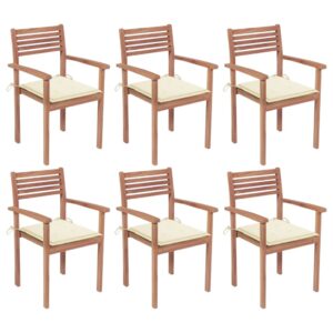 Stackable Garden Chairs with Cushions 6 pcs Solid Teak Wood