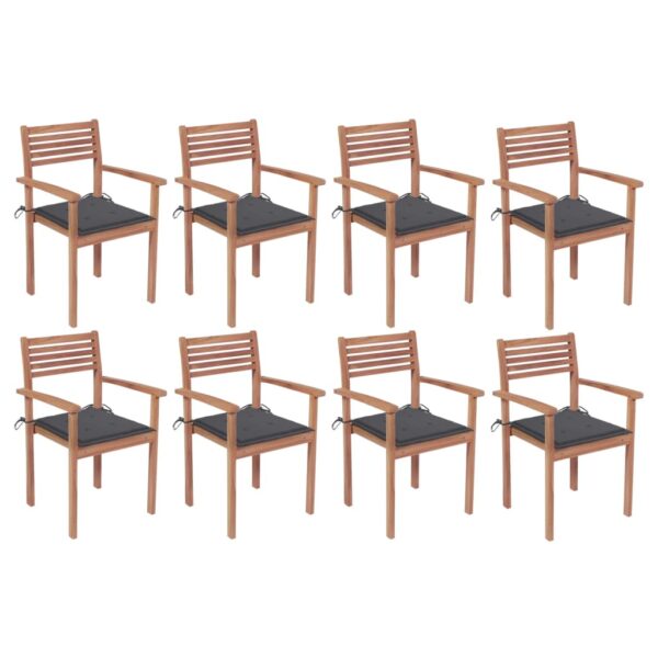 Stackable Garden Chairs with Cushions 8 pcs Solid Teak Wood