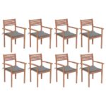 Stackable Garden Chairs with Cushions 8 pcs Solid Teak Wood