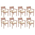 Stackable Garden Chairs with Cushions 8 pcs Solid Teak Wood