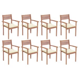 Stackable Garden Chairs with Cushions 8 pcs Solid Teak Wood