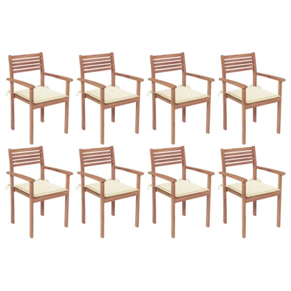 Stackable Garden Chairs with Cushions 8 pcs Solid Teak Wood