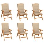 Reclining Garden Chairs with Cushions 6 pcs Solid Teak Wood