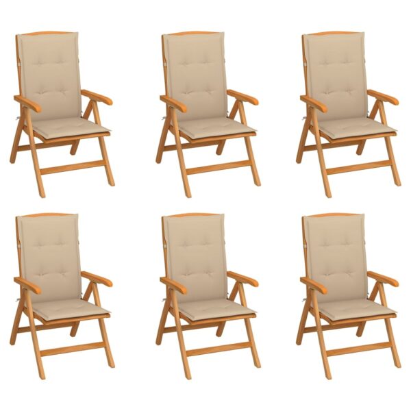 Reclining Garden Chairs with Cushions 6 pcs Solid Teak Wood