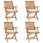 Folding Garden Chairs with Cushions 4 pcs Solid Teak Wood