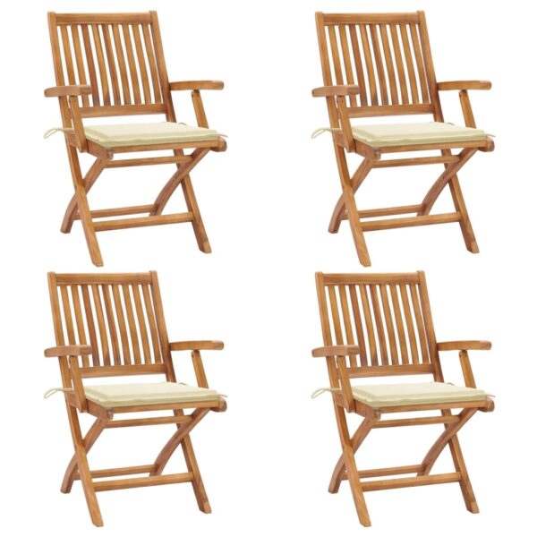 Folding Garden Chairs with Cushions 4 pcs Solid Teak Wood