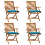 Folding Garden Chairs with Cushions 4 pcs Solid Teak Wood