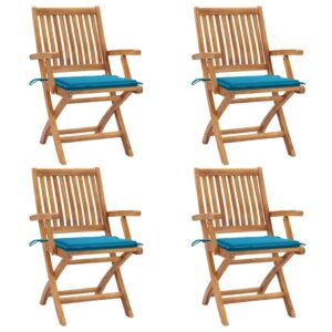 Folding Garden Chairs with Cushions 4 pcs Solid Teak Wood