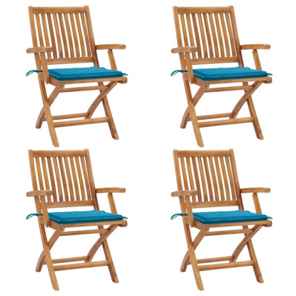 Folding Garden Chairs with Cushions 4 pcs Solid Teak Wood