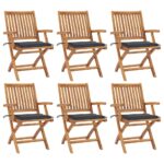 Folding Garden Chairs with Cushions 6 pcs Solid Teak Wood