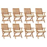 Folding Garden Chairs with Cushions 8 pcs Solid Teak Wood