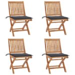 Folding Garden Chairs with Cushions 4 pcs Solid Teak Wood