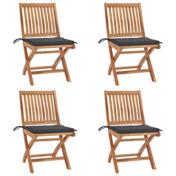 Folding Garden Chairs with Cushions 4 pcs Solid Teak Wood