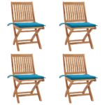 Folding Garden Chairs with Cushions 4 pcs Solid Teak Wood