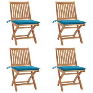 Folding Garden Chairs with Cushions 4 pcs Solid Teak Wood