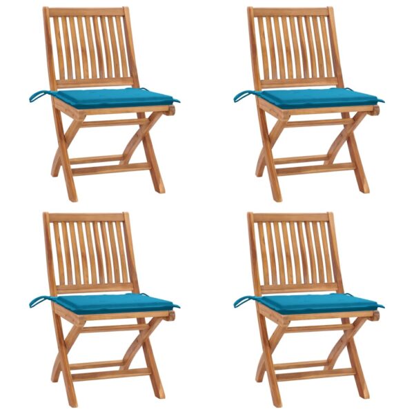 Folding Garden Chairs with Cushions 4 pcs Solid Teak Wood