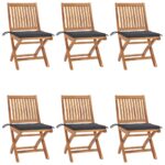 Folding Garden Chairs with Cushions 6 pcs Solid Teak Wood